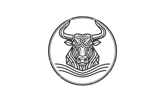 Bold black and white bull head emblem enclosed in a circular frame with stylized waves at the bottom for strength.