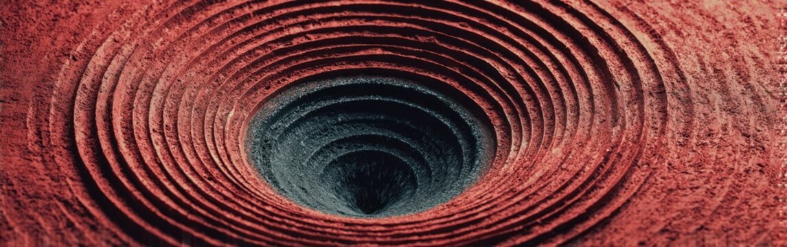 Abstract swirling vortex of copper wire creating a deep, dark tunnel effect.