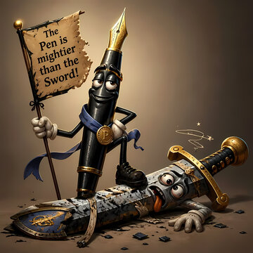 A visualization of the idiom, &lsquo;The pen is mightier than the sword&rsquo; 