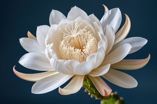 White night blooming cereus flower macro photography close up