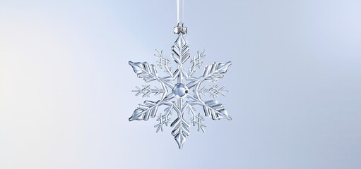 Obraz premium A fragile snowflake ornament arranged against a smooth gradient background, highlighting a sleek, festive design.
