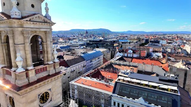 Aerial Panorama of Budapest Pest District on a Sunny Day