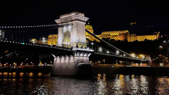 Night Cruise Under Szechenyi Chain Bridge and Buda Castle, Hungary