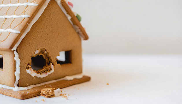 Partially Eaten Gingerbread House After Children