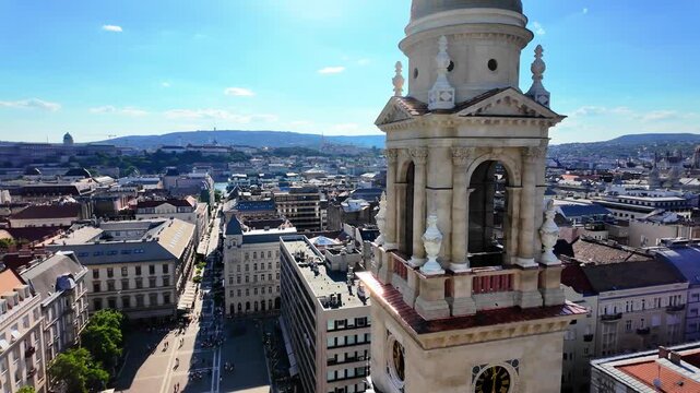 Aerial Panorama of Budapest Pest District on a Sunny Day