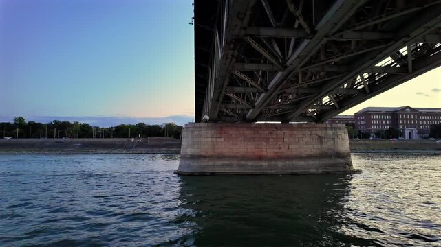 Cruising Under Petőfi Bridge on the Danube in Budapest, Hungary