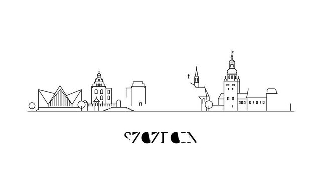 Simple line drawing shows Szczecin's skyline