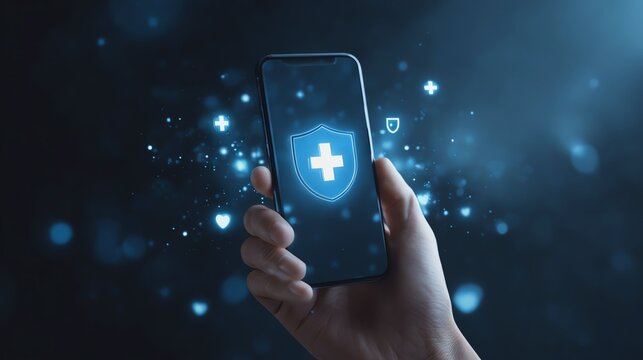 Mobile device showcasing health security features.