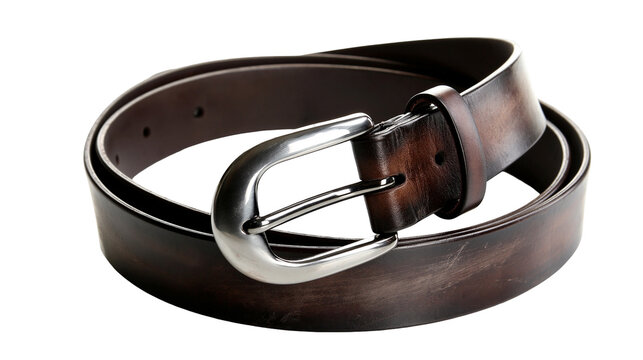 Dark brown leather belt with silver buckle