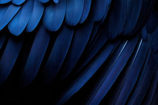 Close-up of iridescent blue feathers, showing intricate patterns and textures