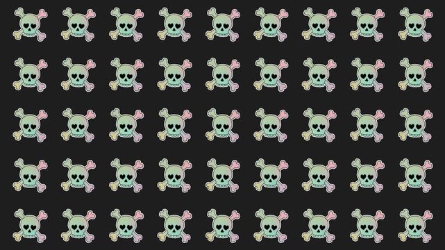 Halloween Holographic Heart Eyes Skull Stickers Pattern Background Loop