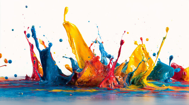 Colorful paint splashes frozen in midair,