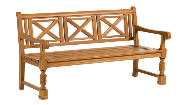 Wooden garden bench with slatted seat and decorative backrest