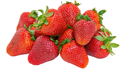 Pile of fresh ripe red strawberries with green leaves © Fraser