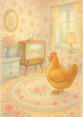 Obraz premium Whimsical vintage chicken wallpaper