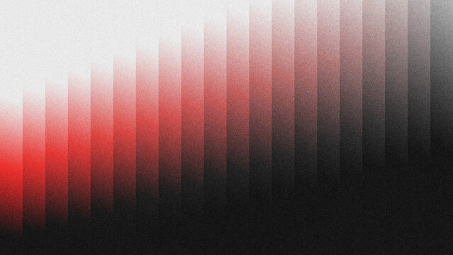 Abstract grainy texture background with vertical rhythmic stripes. Smooth color gradient transitions from bright white through vivid red to deep black. 