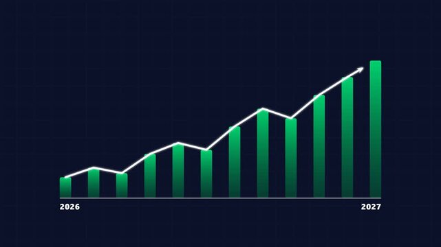 Dark blue corporate business growth chart 2026 to 2027 financial success animation motion graphics overlay