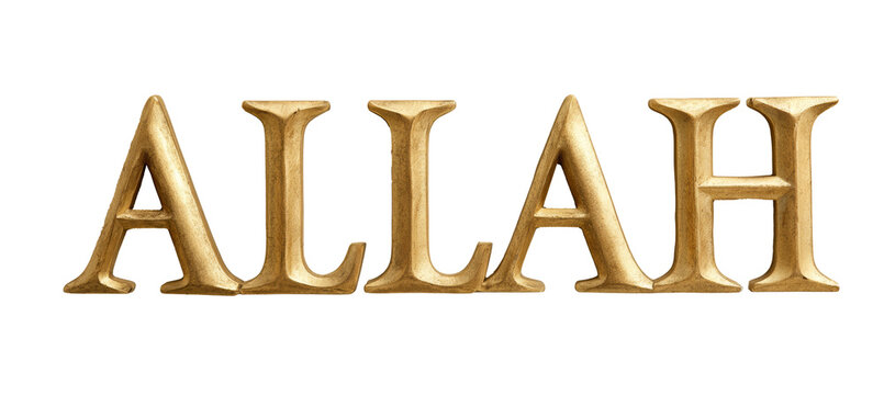Allah word sign in golden style. Religion Islam faith worship. Generative AI technology.