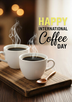 Hot coffee with smoke on the table in coffee shop