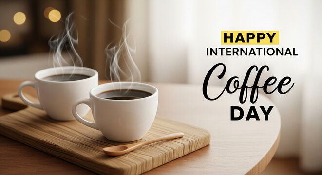 Hot coffee with smoke on the table in coffee shop