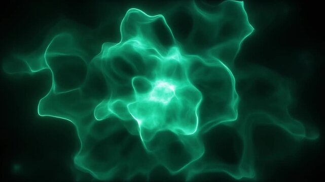 Deep-emerald plasma blooms outward from center, luminous tendrils gradually extending and thickening against deep black, creating mesmerizing cosmic energy with soft cinematic glow.
