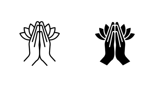 Namaste gesture with lotus flower icon set