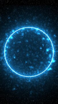 Vertical Blue Plasma Energy Ring Animation &ndash; Glowing Cosmic Halo on Starfield Background, Sci-Fi Space Portal, Seamless Loop 4K Vertical Motion Graphic with Alpha