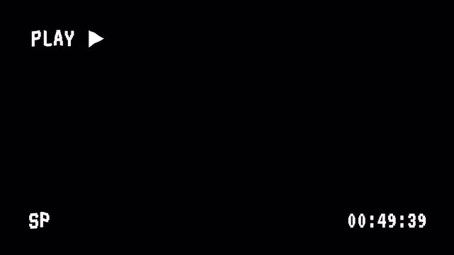 vhs tape playing vintage animation motion black background . Old VHS play and timecode