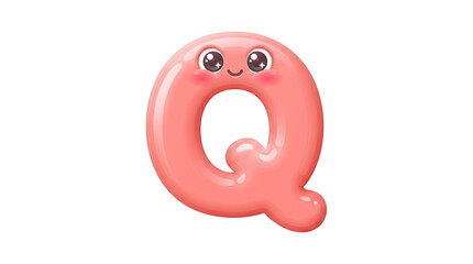 Kawaii pink letter Q character, cute 3D bubble alphabet font, glossy balloon typography for kids education and nursery decor © Attia