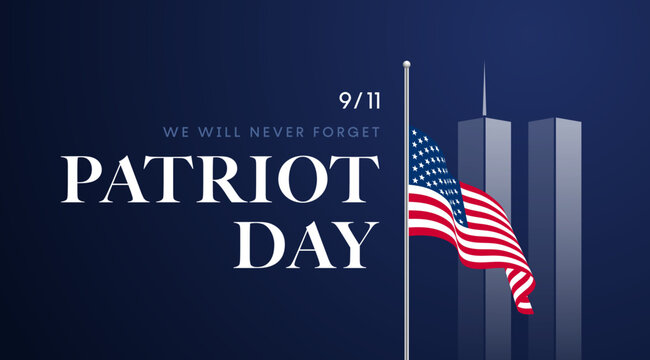 Patriot Day 9/11 background, Twin Towers banner, USA flag