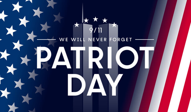 9/11 Patriot Day poster, Twin Towers background, USA flag