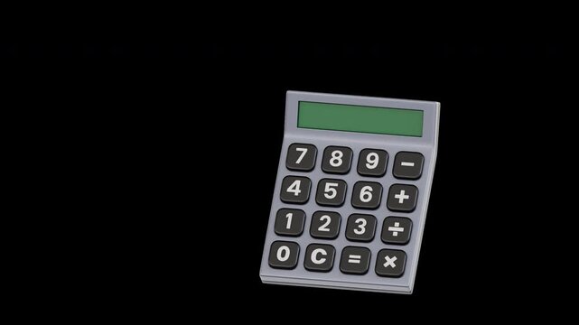 3D calculator and pie chart with percentage symbol rotating and calculating in a seamless loop. Looping 3D animation on transparent background for business finance, accounting, and statistical analysi
