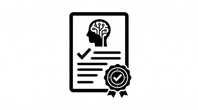 Certificate of artificial intelligence proficiency shows a brain circuit icon and a validation seal.