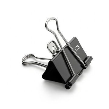 Black binder clip isolated on white background