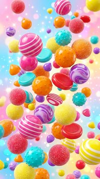 Floating candy spheres with colors and sugar coating sugar coated colorful