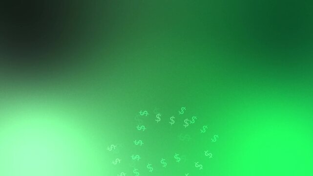 Green gradient with curved floating dollar symbols, seamless loop
