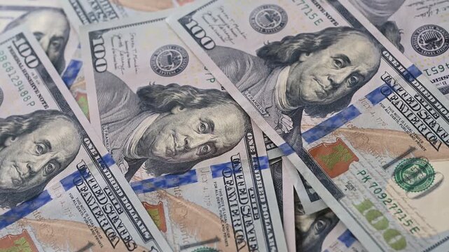 Rotating  100 dollars, US notes. Business concept video, 4k resolution