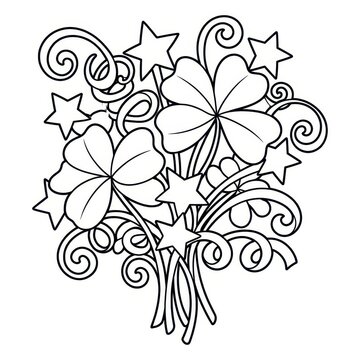Lucky clover and stars bouquet outline