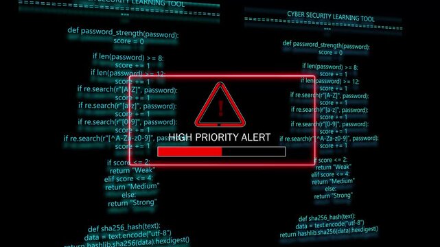 High priority alert System safety, privacy protection. Hacker attack Security Alert Cyber security concept. computer hacking warning, message hacked alert warning hacked . 4k video