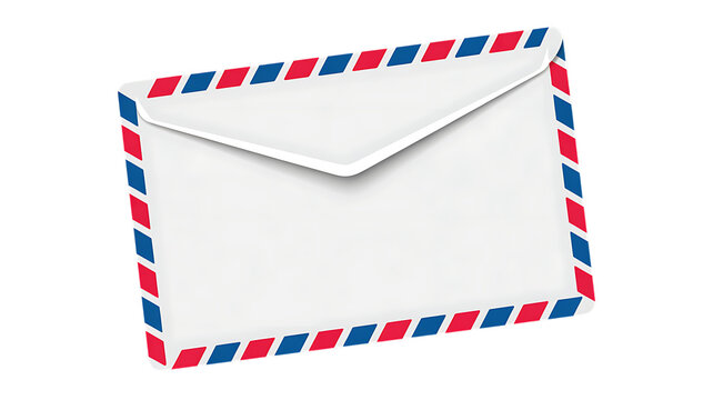 A simple white envelope with a red and blue striped border, ready to be sent or received