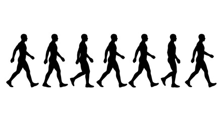 Obraz premium Silhouette Walking Man Animation Sequence, Human Figure Motion Study, Business Person Steps, Male Silhouette Progression, Graphic Element for Web and Print