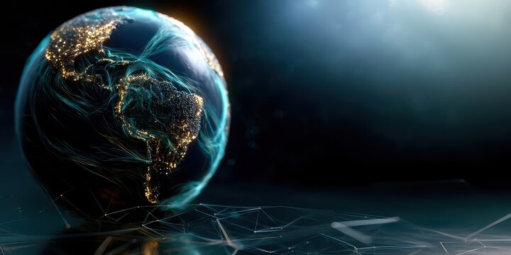 Digital Earth with Glowing Global Network and Technology Connections