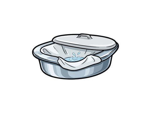 Bedpan With Disposable Liner Bag And Liquid Splash Effect With Lid Partially Open