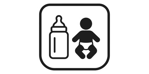 Baby care room symbol icon showing bottle and infant on white background.