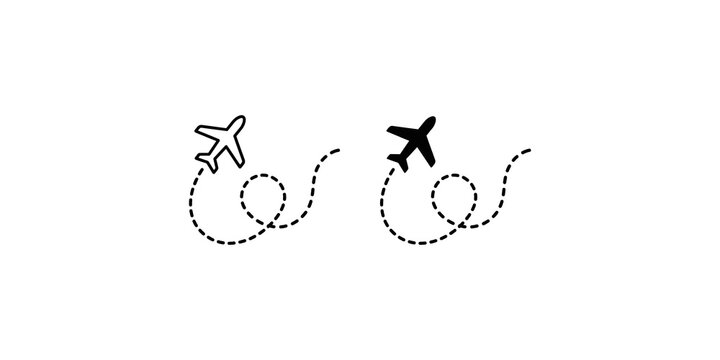 Plane flight path with dotted trail line showing airplane journey and route loops.