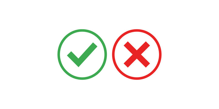 Green check mark and red cross icons representing correct and incorrect status symbols for user interface design feedback.