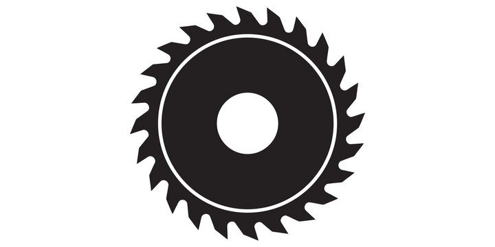 Circular saw blade black vector icon for woodworking and construction tools.