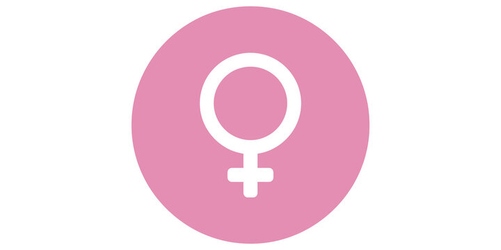 Female gender symbol icon, pink color isolated vector design on transparent background representing femininity and women's rights.
