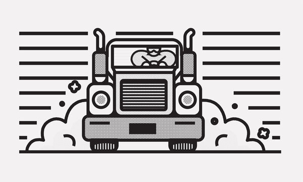 Semi Truck Driver Front View Speed Illustration