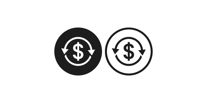 Exchange money icon with arrows and dollar sign inside circle.
